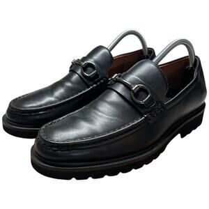 STEVE MADDEN Mister Women's 8 Black Leather Loafer Lug Sole Horse Bit Slip On